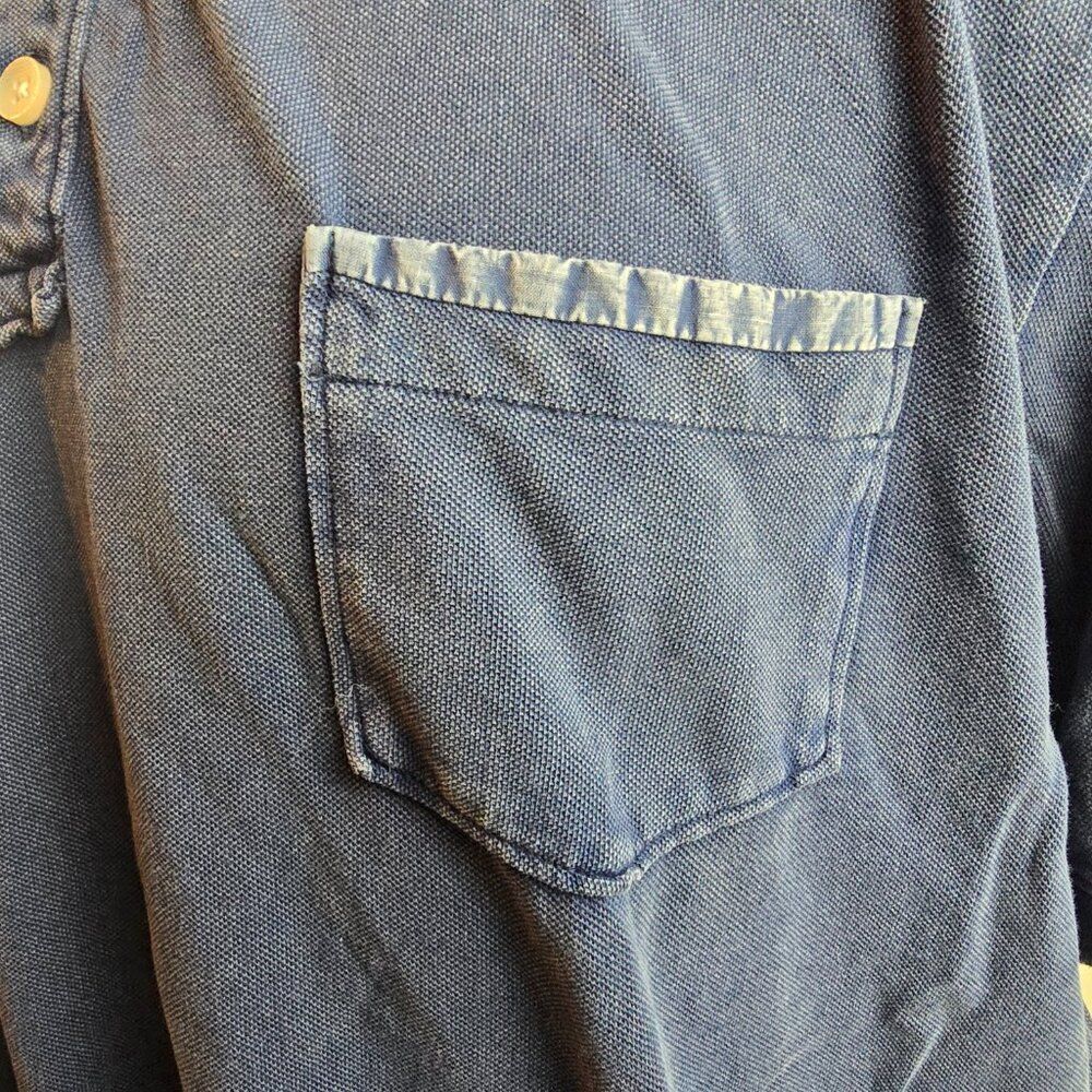 Tommy Bahama Polo Shirt Mens Large Blue Cotton Pocket Casual Solid Preppy Fading - Picture 4 of 9